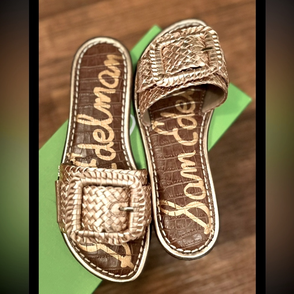 Sam Edelman Gabriela 2 Oversized Buckle Strap & Slender Sole Leather Sandles NWT